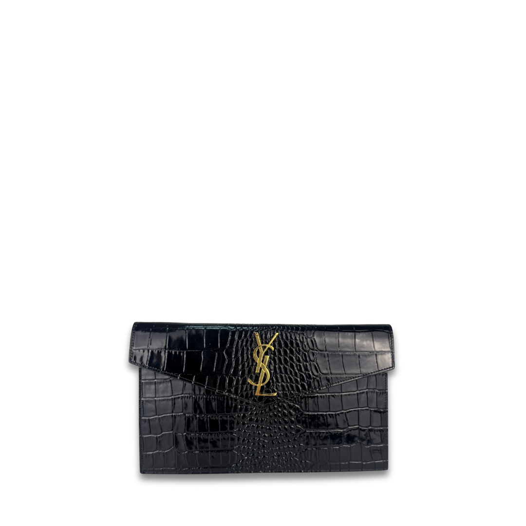 YSL Croc Embossed Uptown Clutch