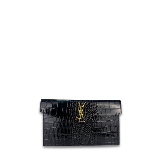 YSL Croc Embossed Uptown Clutch