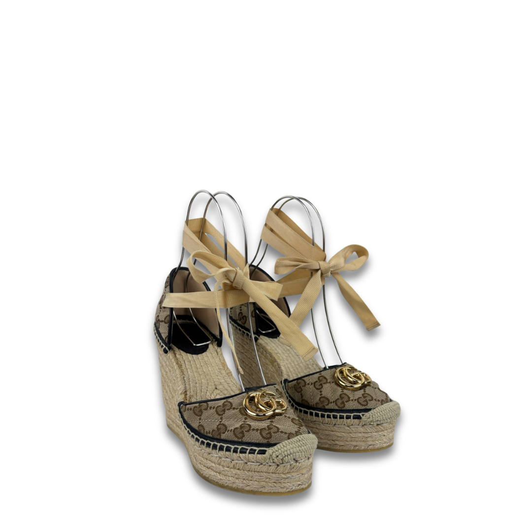 Gucci Canvas Marmont Espadrille Wedges - Size 39