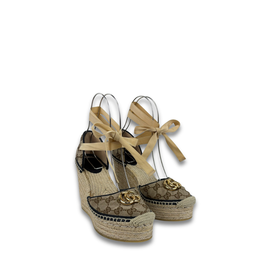 Gucci Canvas Marmont Espadrille Wedges - Size 39