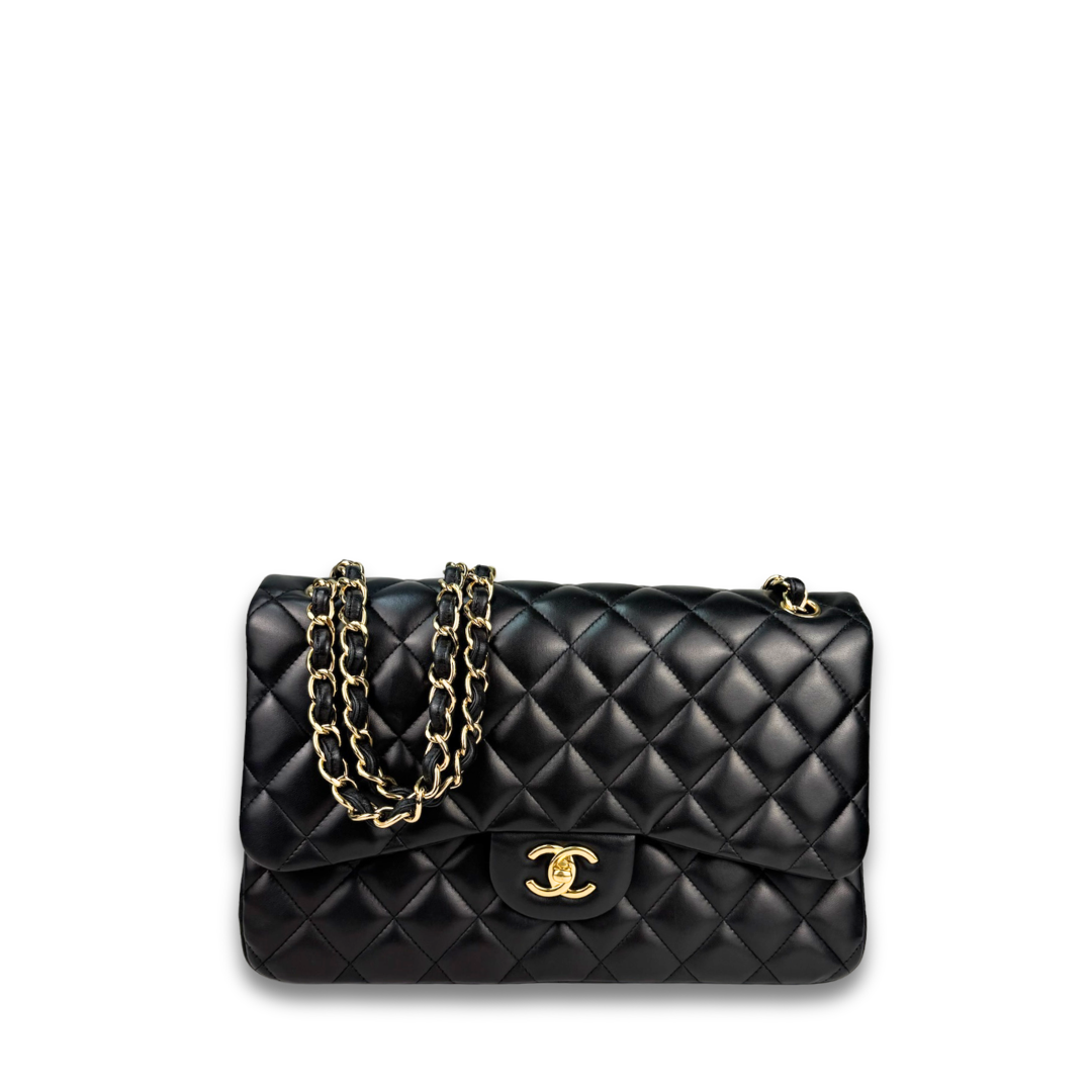 Chanel Black Lambskin Jumbo Double Flap