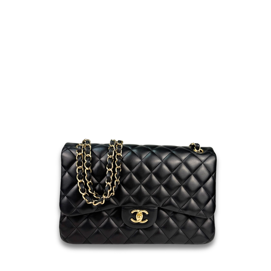 Chanel Black Lambskin Jumbo Double Flap