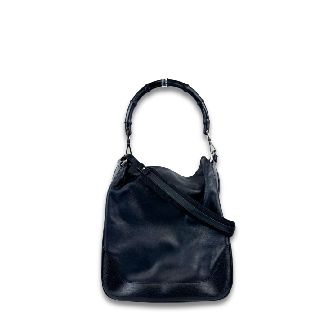 Gucci Black Leather Bamboo Convertible Hobo