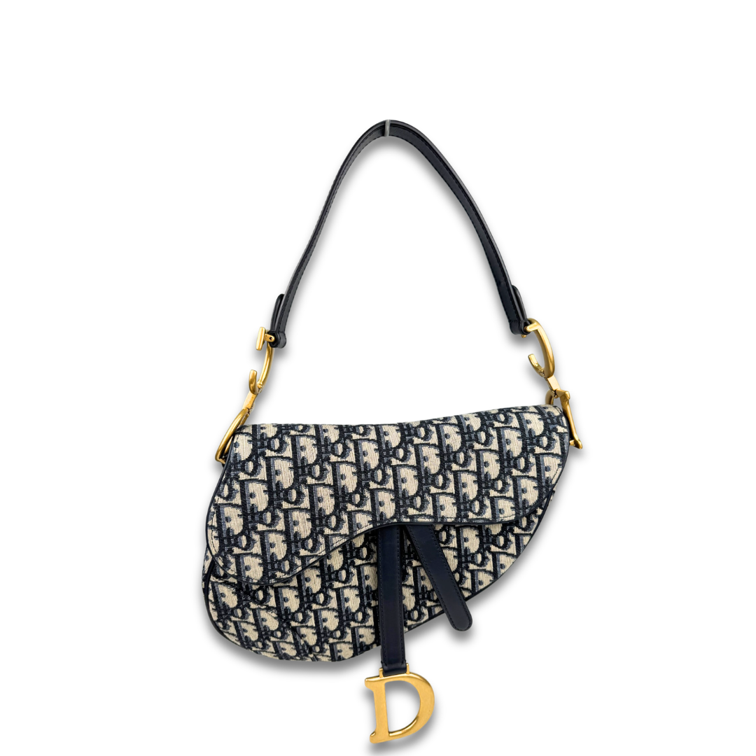 Dior Navy Oblique Saddle Bag