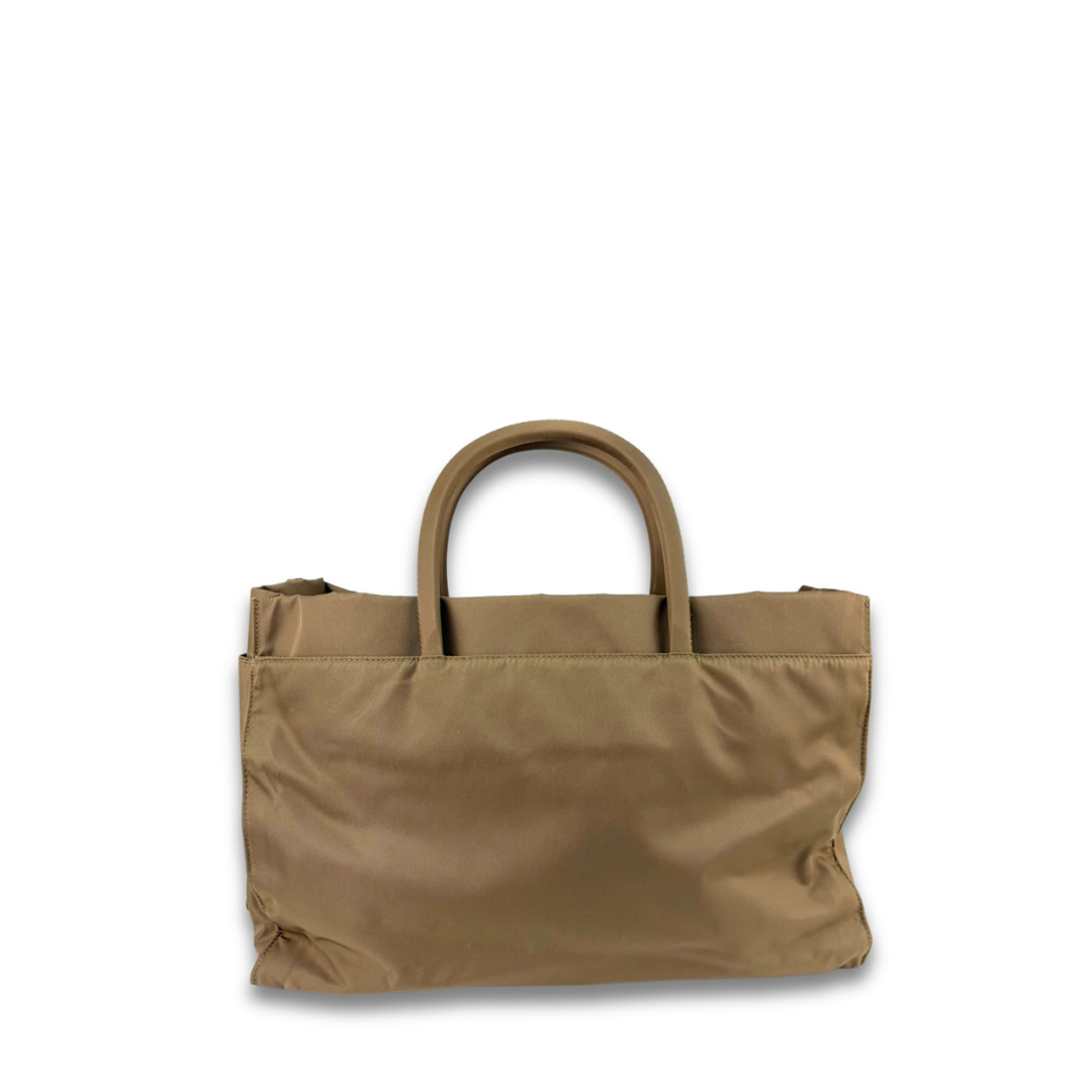 Prada Taupe Nylon Double Pocket Tote