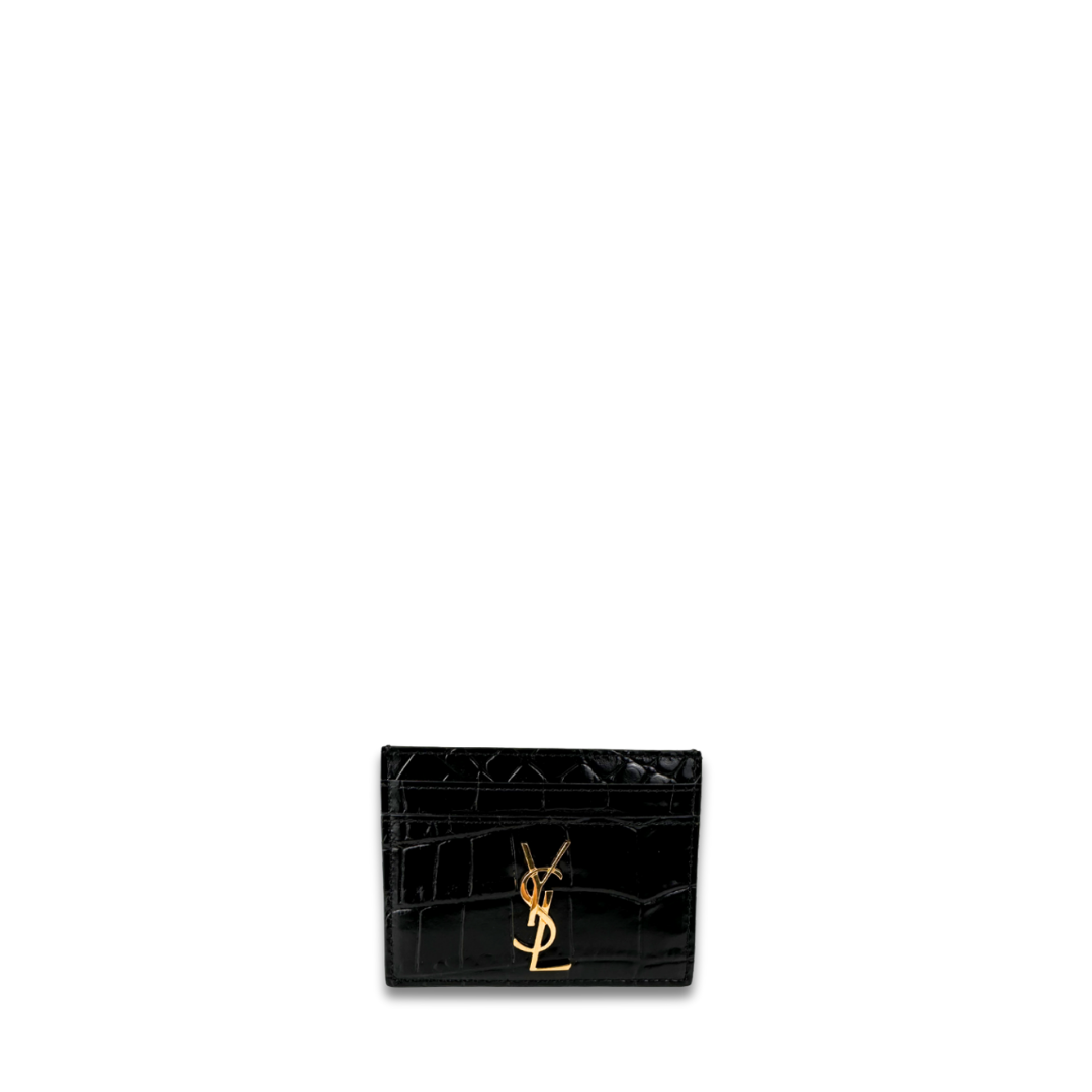 YSL Cassandre Croc Embossed Leather Card Case