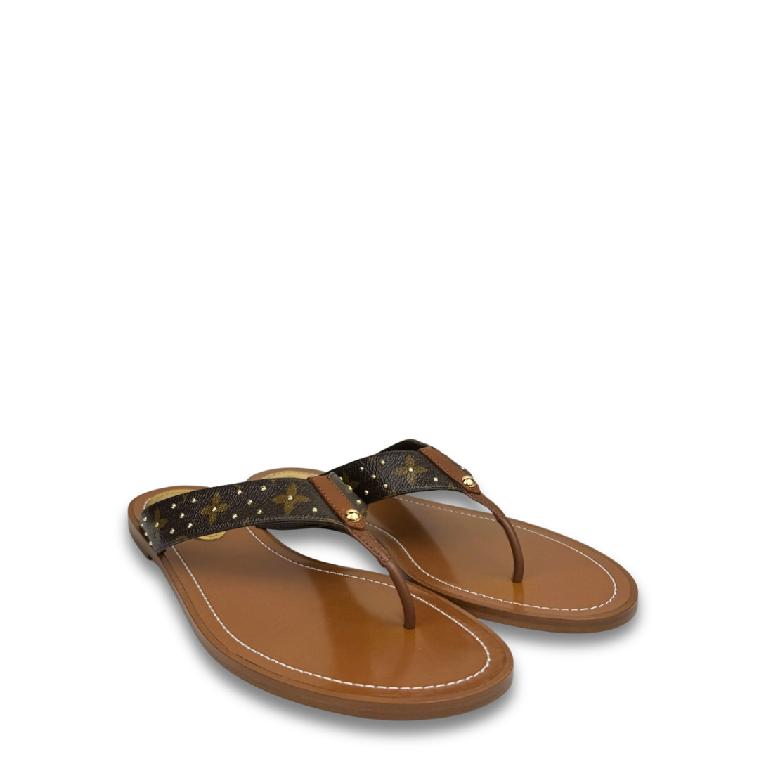 Louis Vuitton Monogram Studded Thong Sandal- Size 41