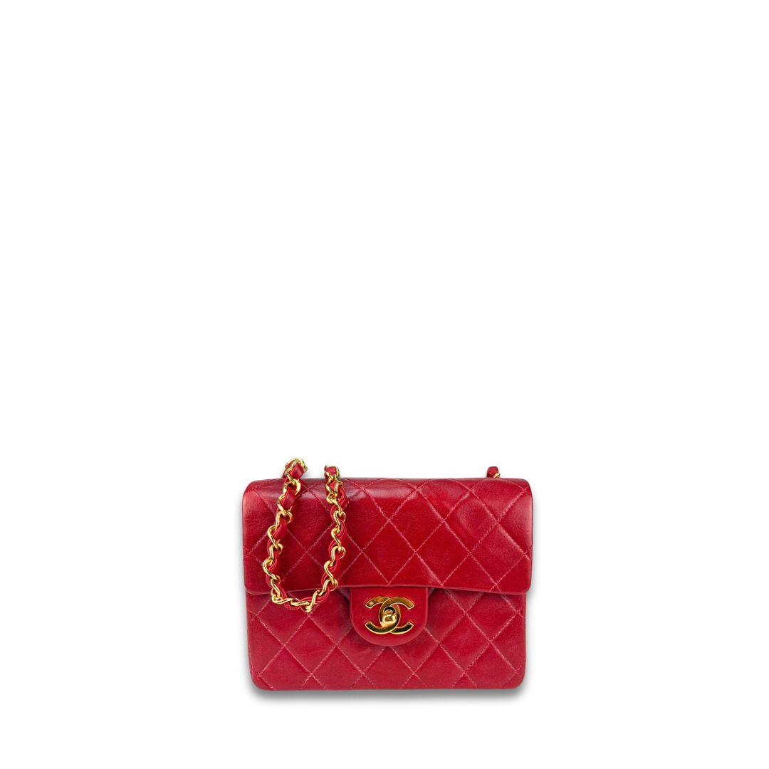 Chanel Classic Red Lambskin Square Mini