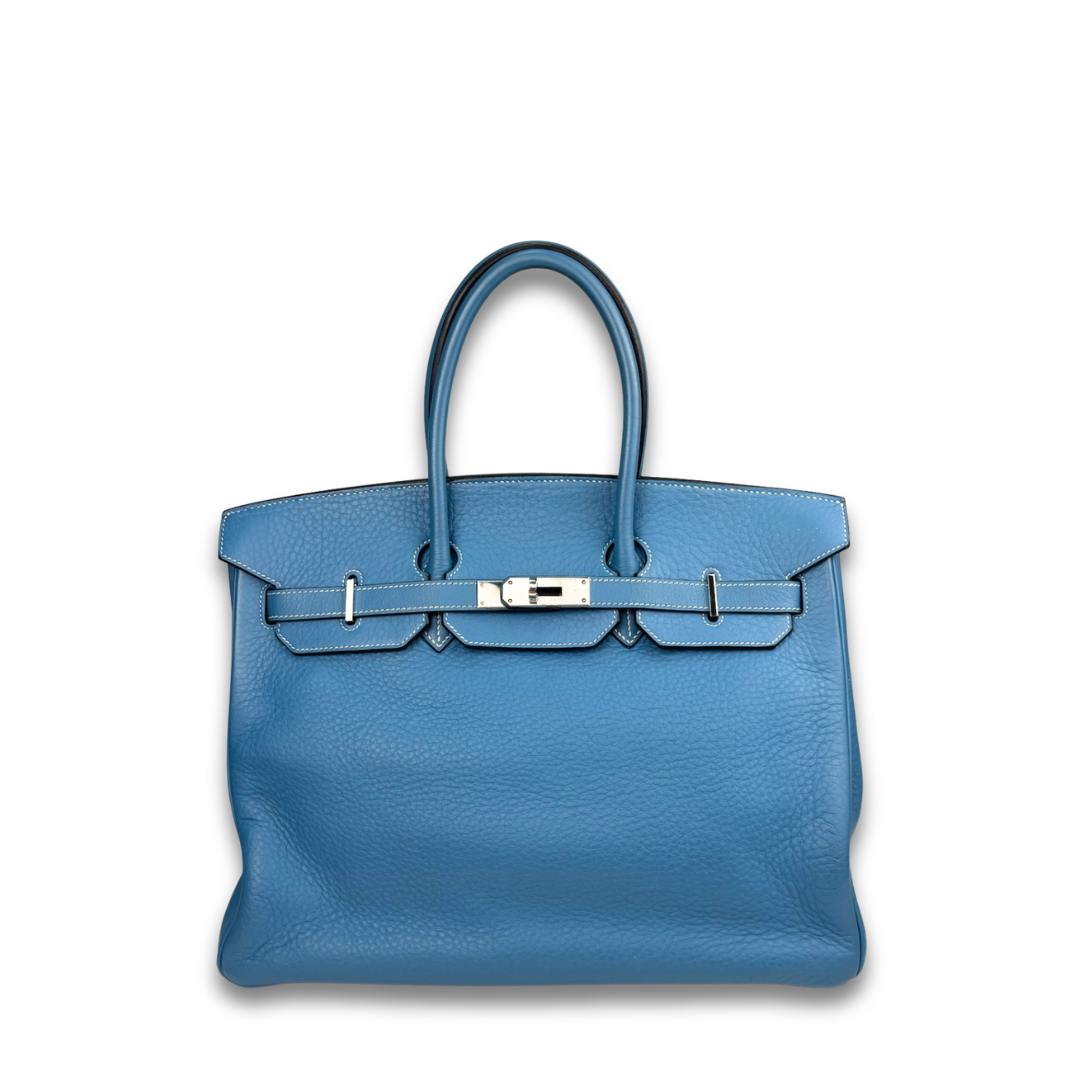 Hermès Clemence Birkin 35 Blue Jean
