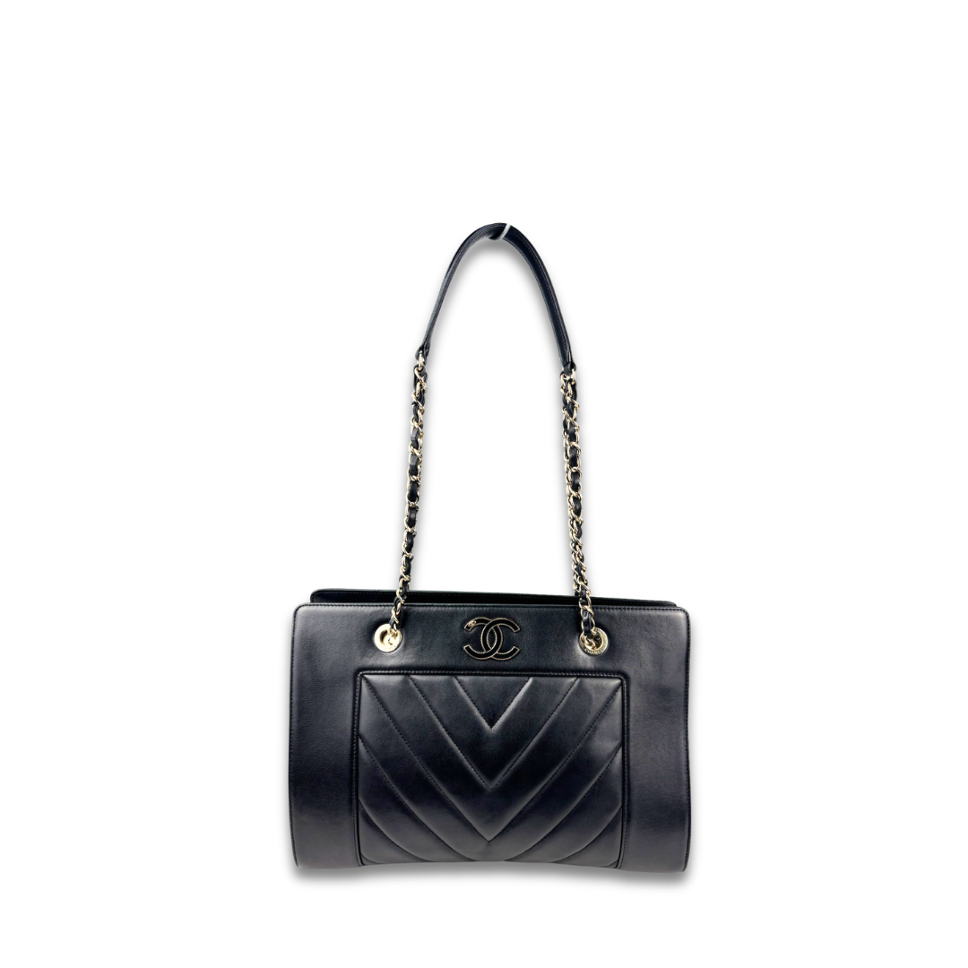 Chanel Black Chevron Mademoiselle Shopping Tote
