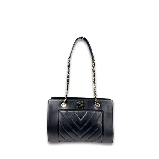 Chanel Black Chevron Mademoiselle Shopping Tote