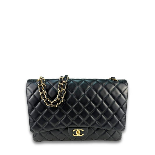 Chanel Black Lambskin Classic Maxi Double Flap