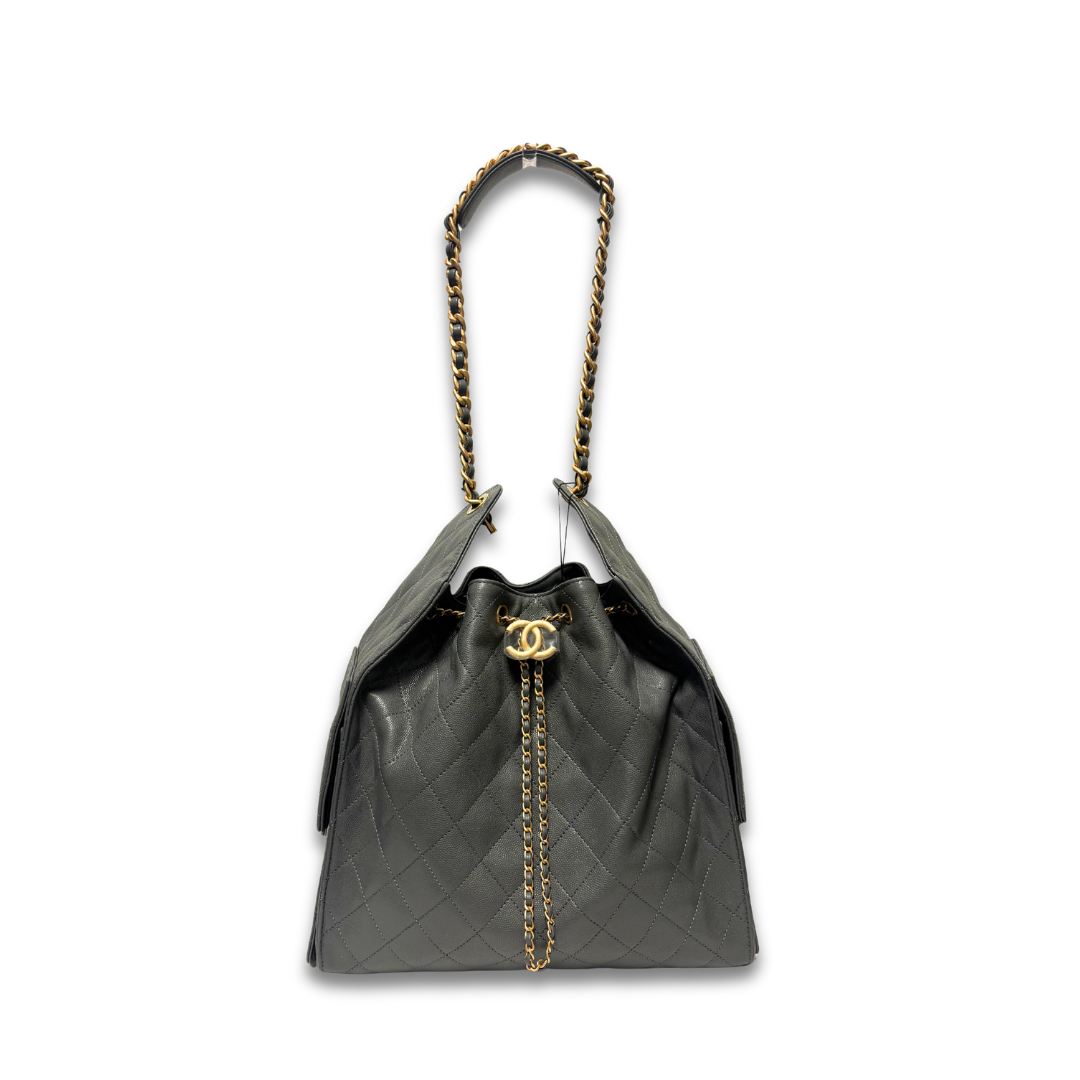 Chanel Dark Grey Caviar Quilted Medium 25 Hobo