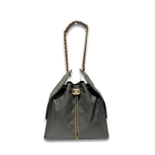 Chanel Dark Grey Caviar Quilted Medium 25 Hobo