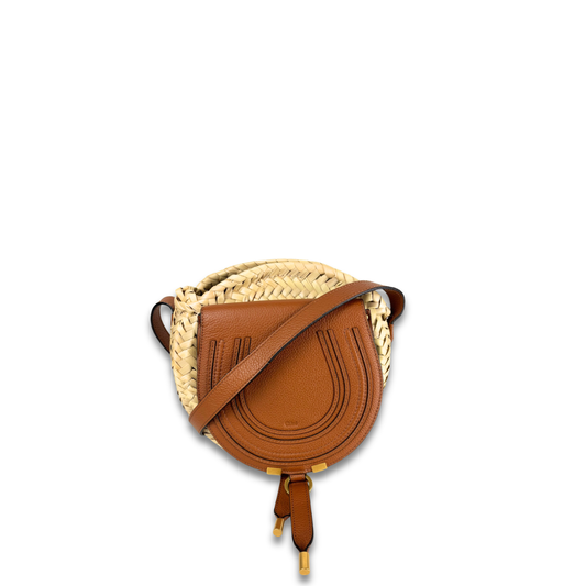 Chloe Marcie Basket Raffia and Leather Small Crossbody