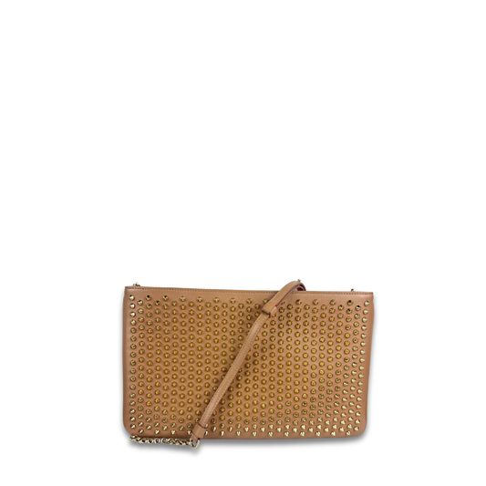 Louboutin Loubiposh Beige Studded Chain Clutch