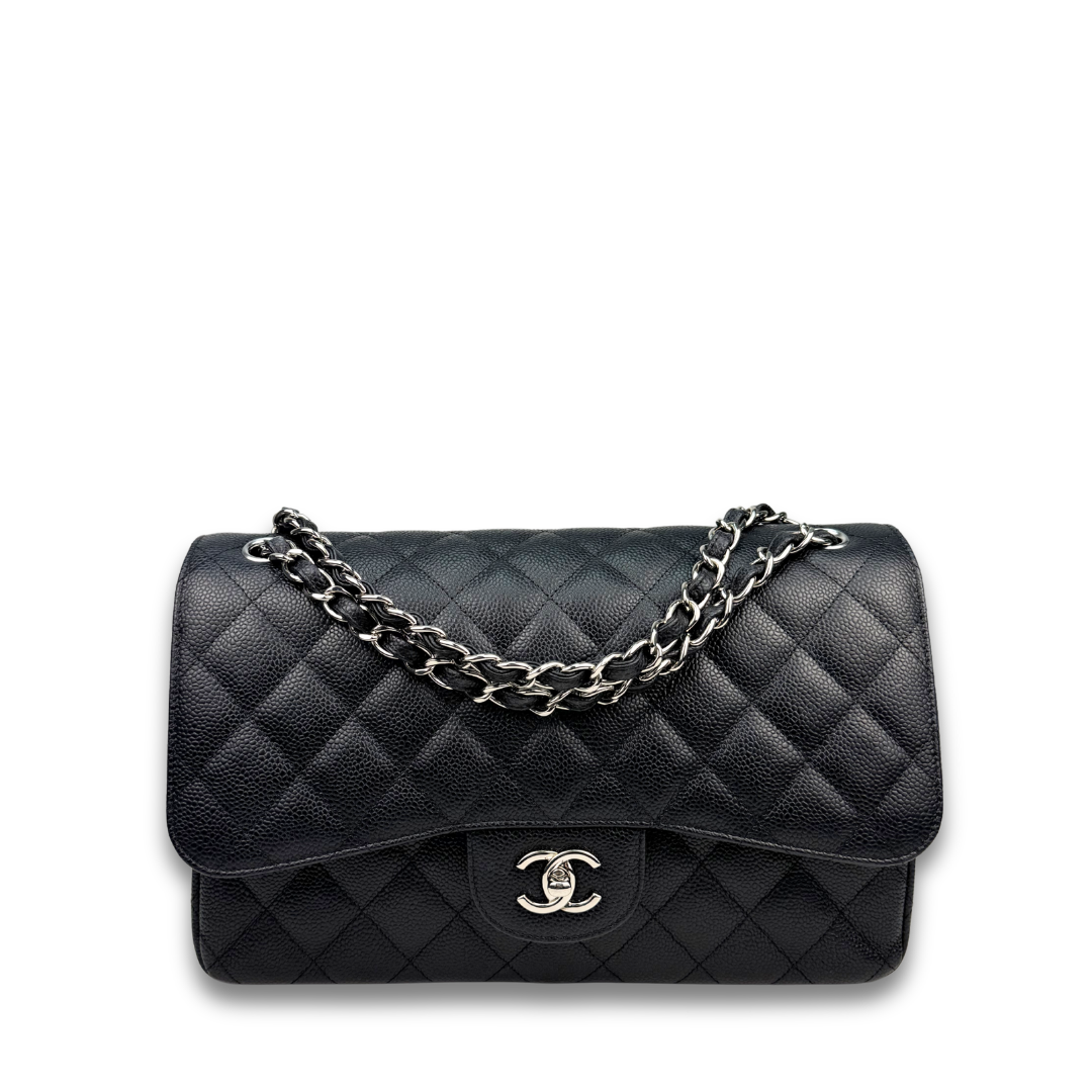 Chanel Black Quilted Caviar Jumbo Double Flap