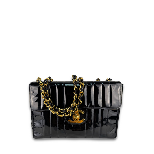 Chanel Black Mademoiselle Patent Jumbo