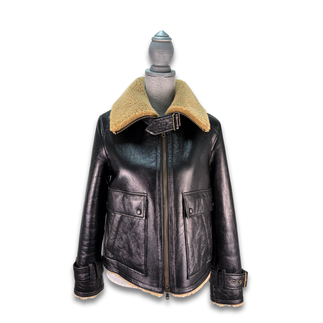 Veronica Beard Danika Leather Shearling Jacket - Size XS