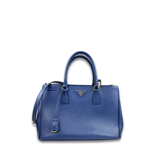 Prada Navy Saffiano Medium Double Zip Galleria