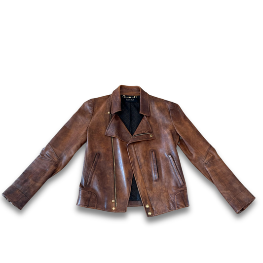 Gucci Vintage Brown Distressed Leather Jacket- Size 38