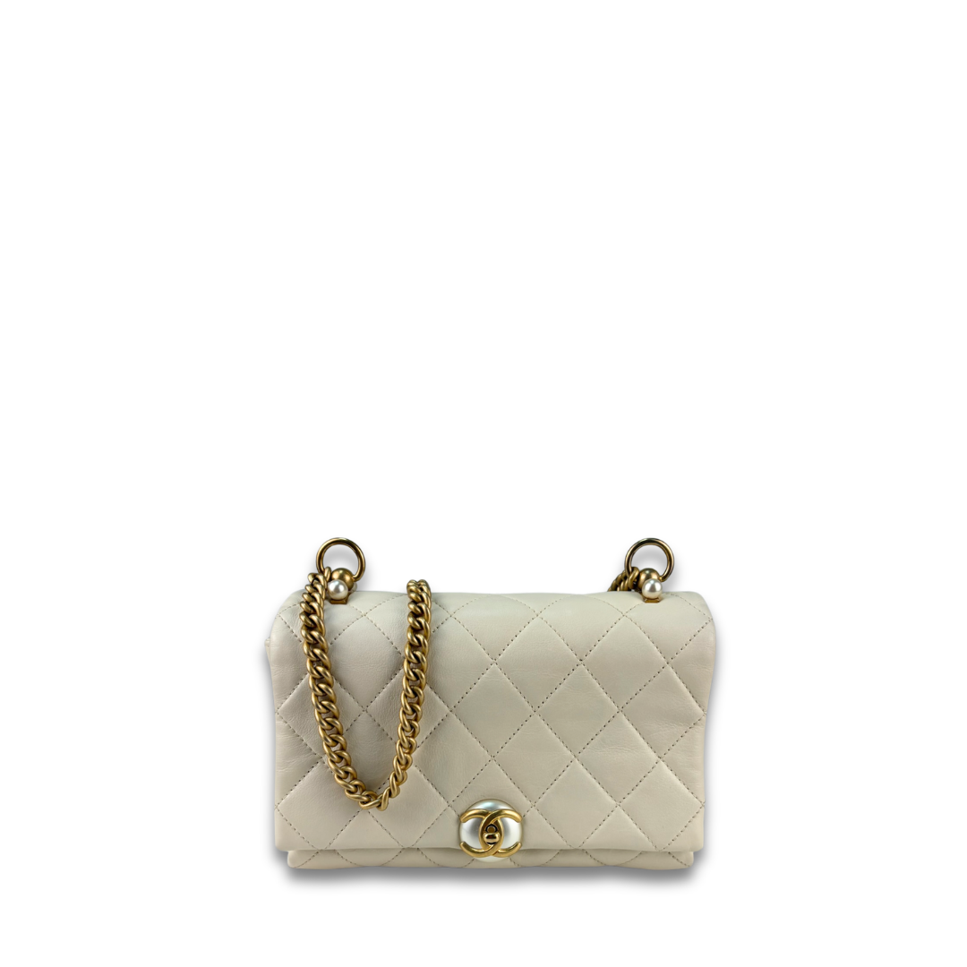 Chanel White Pearl Accordion Flap Bag