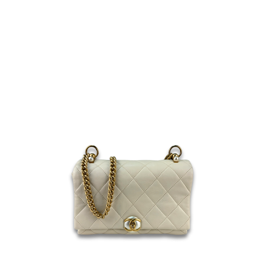 Chanel White Pearl Accordion Flap Bag