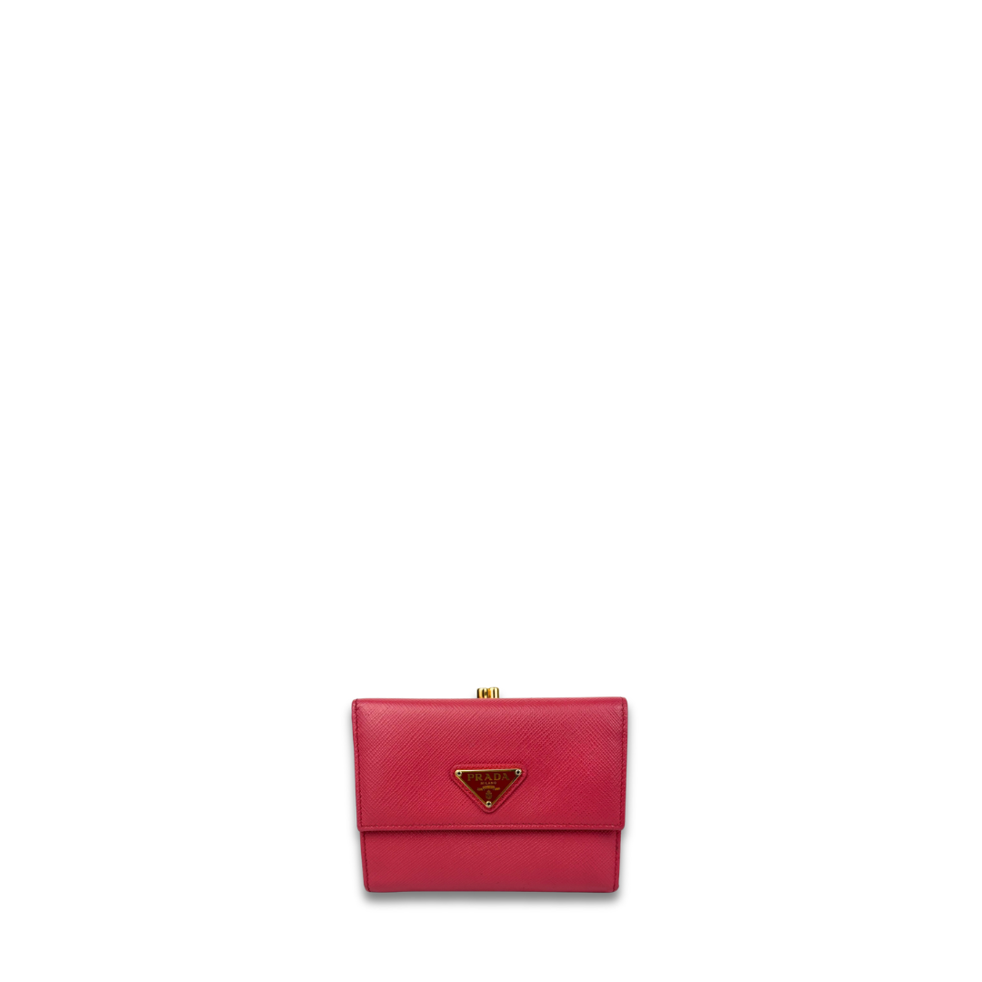 Prada Pink Saffiano Compact Kisslock Wallet