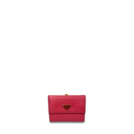 Prada Pink Saffiano Compact Kisslock Wallet