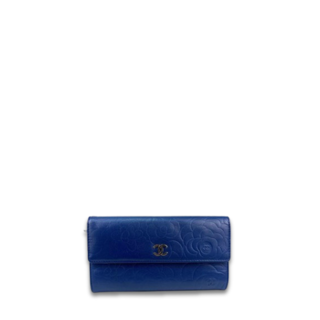 Chanel Blue Camellia Snap Wallet