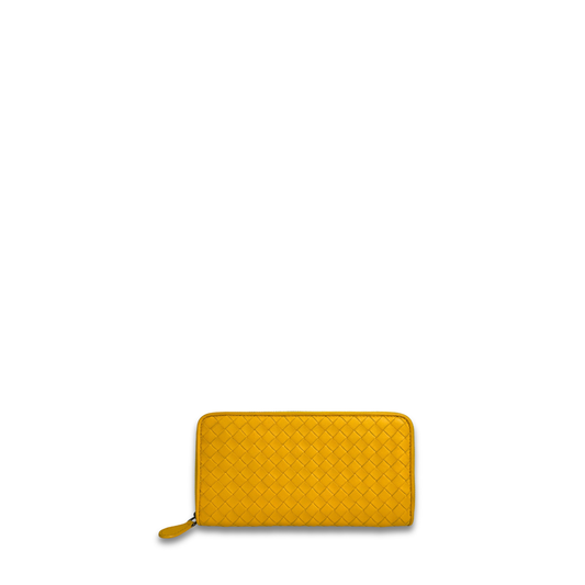 Bottega Veneta Intrecciato Yellow Zip Around Wallet
