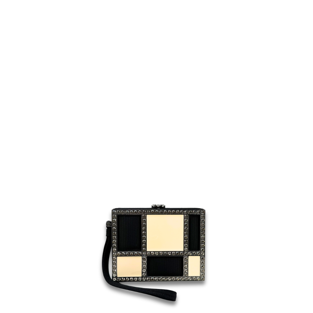 Chanel Piqué Rhinestone Minaudière Box Clutch