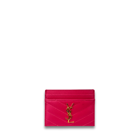 YSL Fuchsia Cassandre Grain de Poudre Leather Card Case