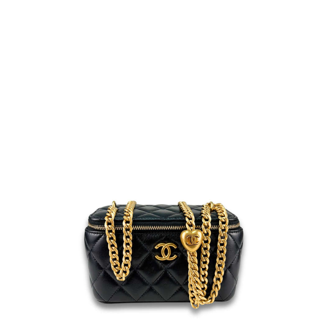 Chanel Black Sweetheart Adjustable Chain Vanity Case