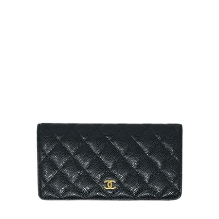 Chanel New Classic Black Caviar Quilted Leather Zip Around Wallet