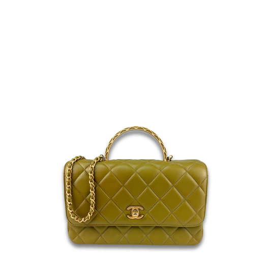 Chanel Olive Green Lambskin Top Handle Bag