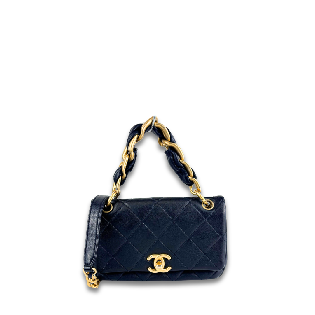 Chanel Navy Lambskin Chain Is More Small Flap