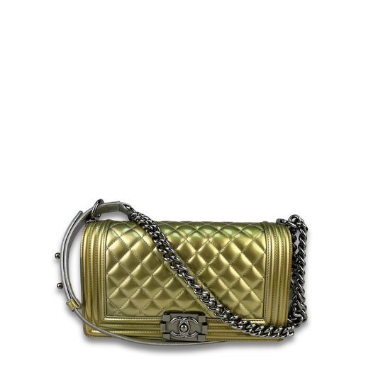 Chanel Metallic Patent Leather Medium Boy Bag