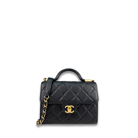 Chanel Black Caviar Top Handle Flap Bag