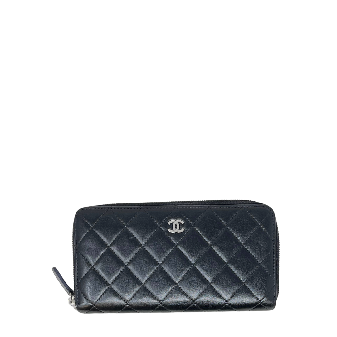 Chanel Black Quilted Lambskin Card Holder Silver Hardware, 2016 (Very Good), Womens Handbag