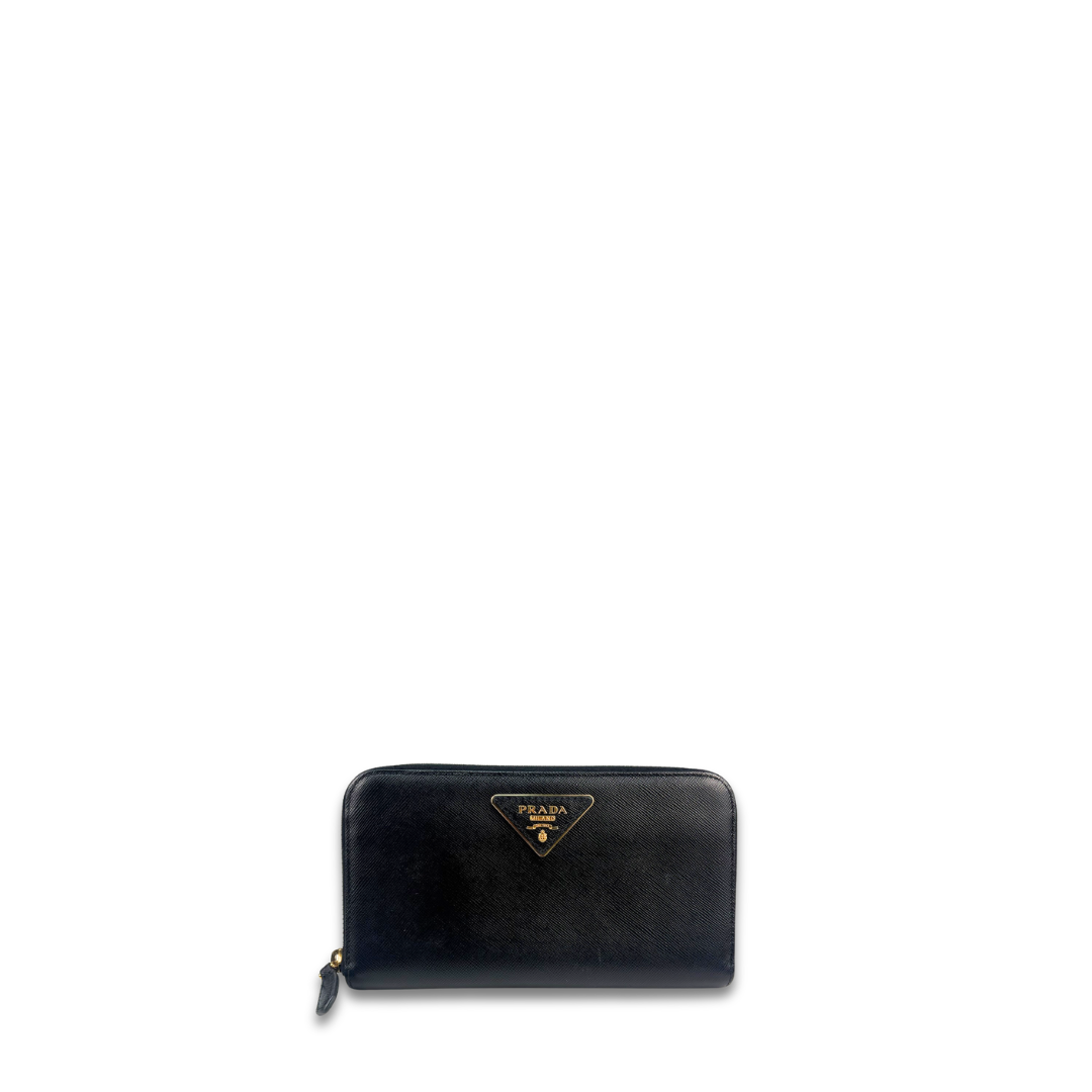 Prada Black Saffiano Zipper Wallet