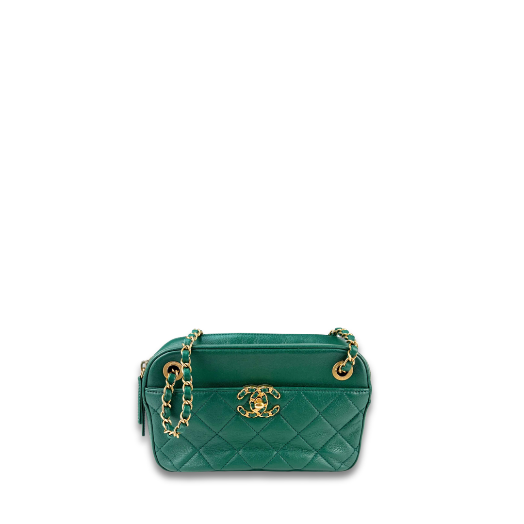 Chanel Green Chanel 19 Quilted Chain Infinity Camera Bag
