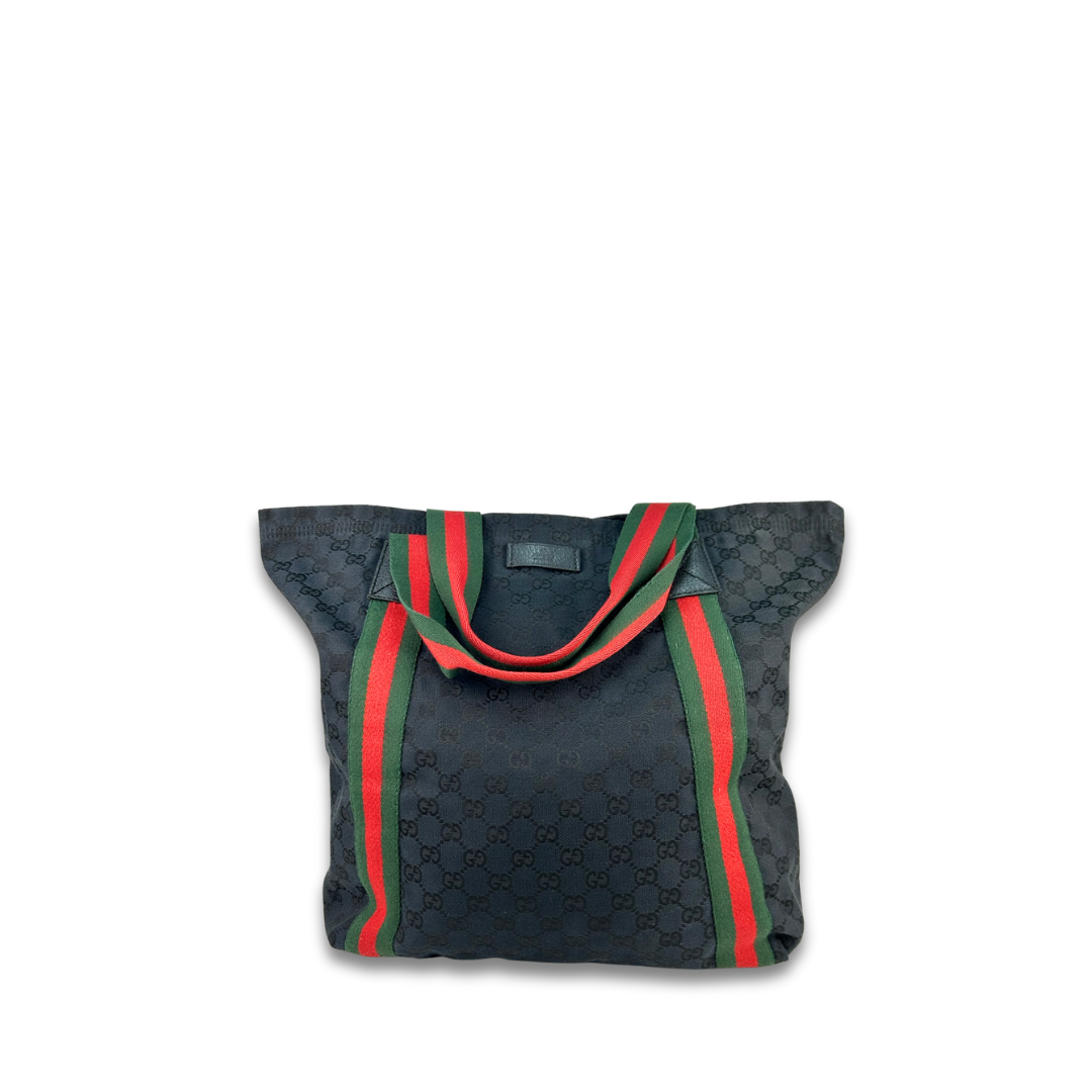 Gucci Black Canvas Web Tote