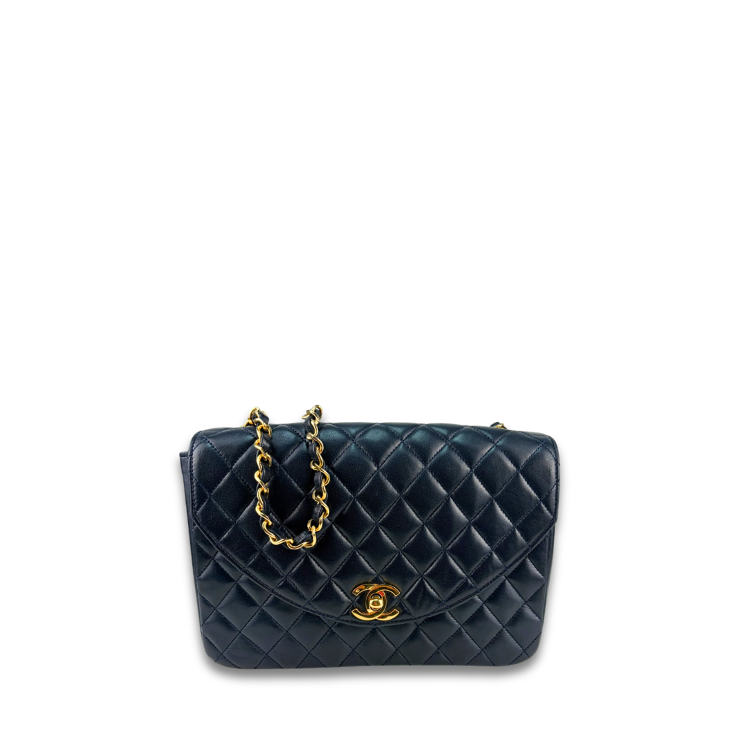 Chanel Navy Blue Lambskin Halfmoon Shoulder Bag