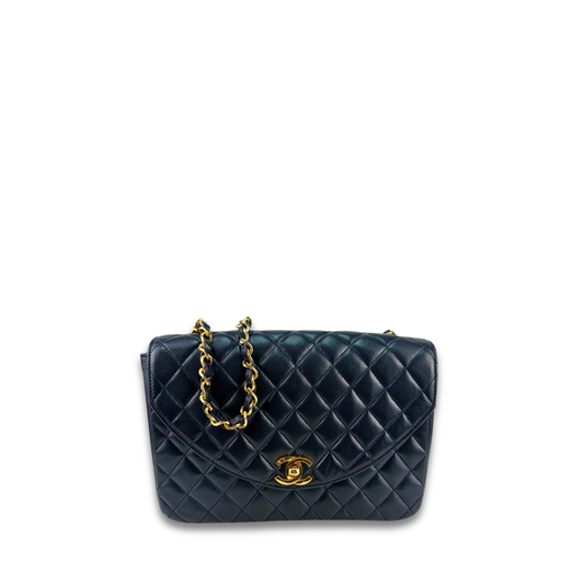 Chanel Navy Blue Lambskin Halfmoon Shoulder Bag