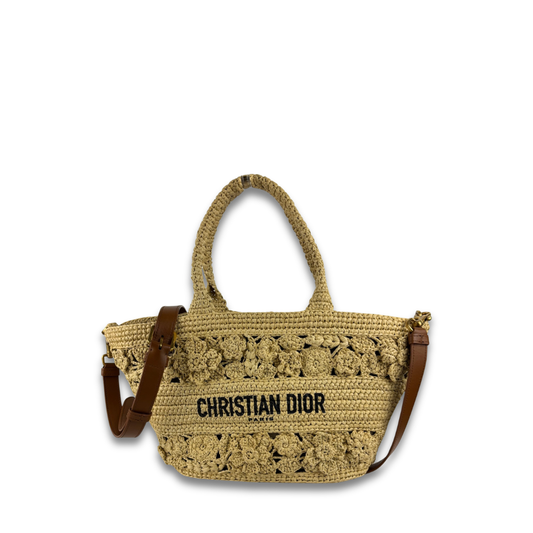 Dior Crochet Raffia Small Hat Basket Tote