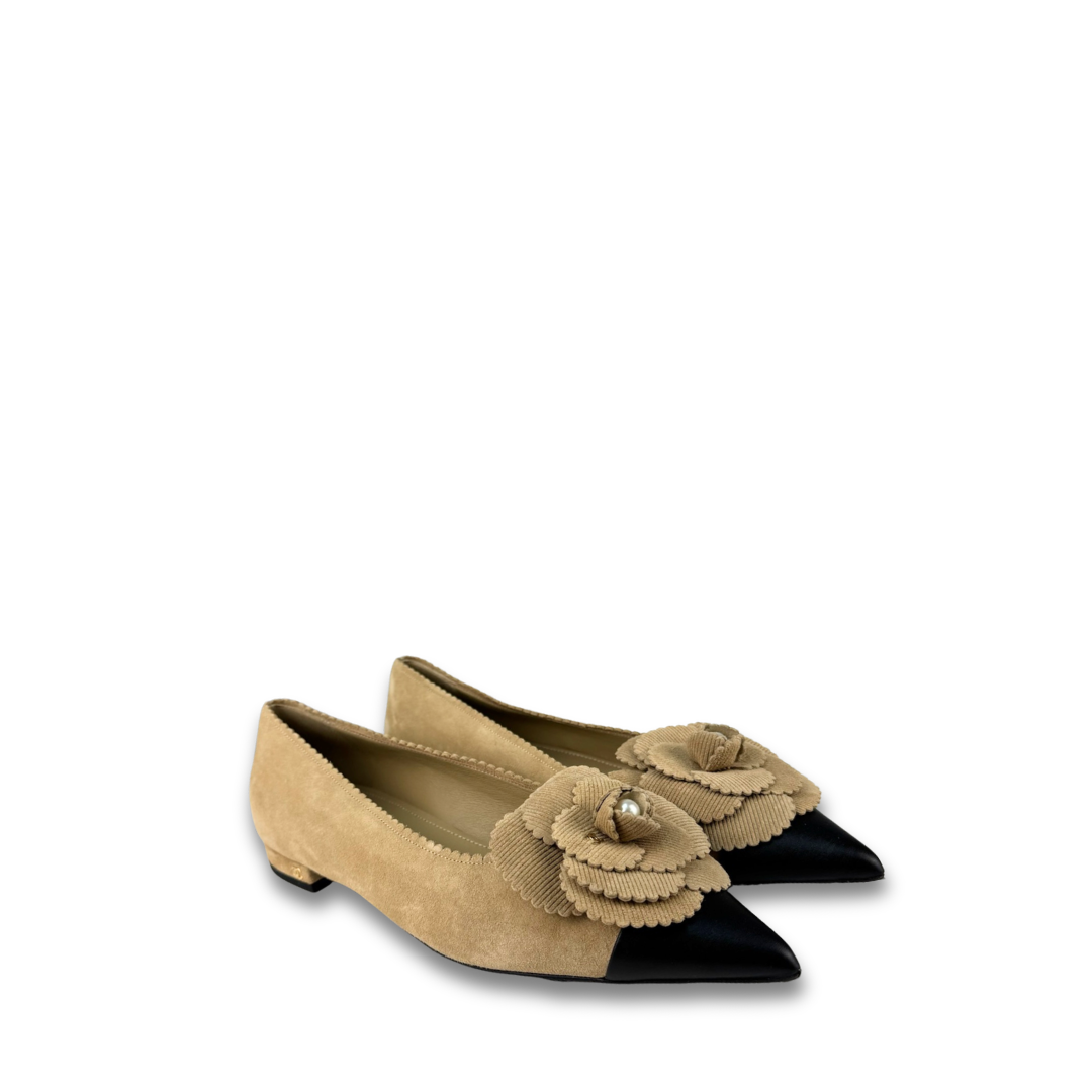 Chanel Suede Camellia Flats - Size 40.5