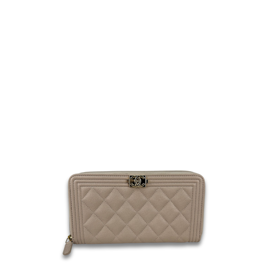 Chanel Light Beige Caviar Boy Zipper Wallet