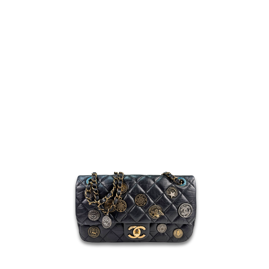 Chanel Aged Calfskin Coin Medallion Flap Bag