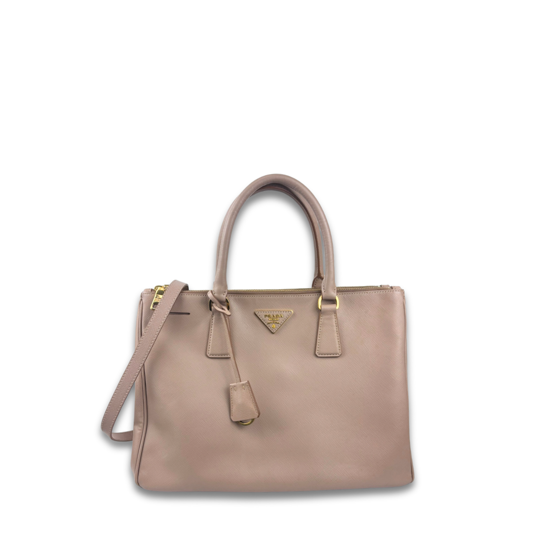Prada Beige Saffiano Medium Double Zip Galleria